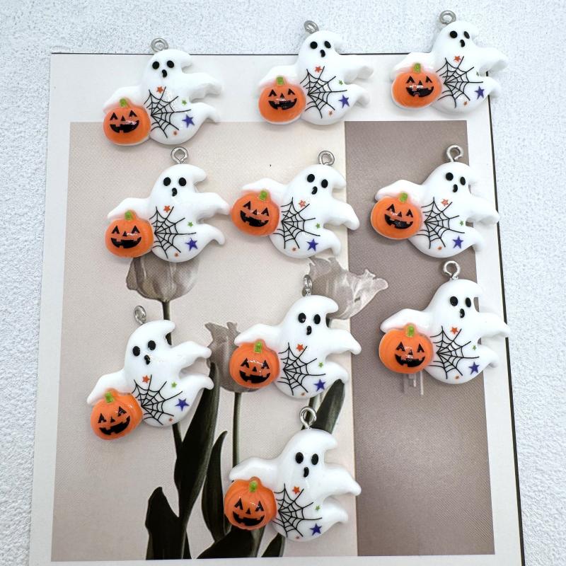 10pcs Resin Ghost Pendants w/ Pumpkin Charms for DIY Jewelry Making