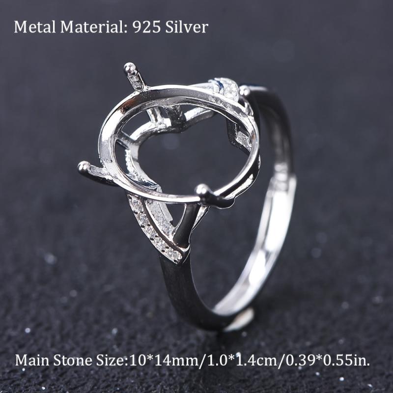 10x14mm Oval Ring Setting S925 Silver Women's DIY Jewelry Accessory