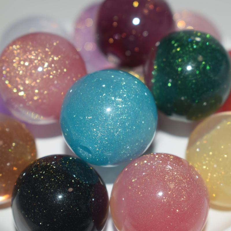 10pcs Sparkling Round Beads 20mm Resin Beads with Golden Glitter