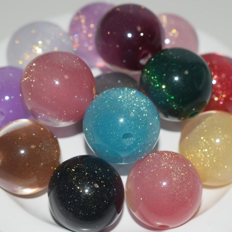 10pcs Sparkling Round Beads 20mm Resin Beads with Golden Glitter