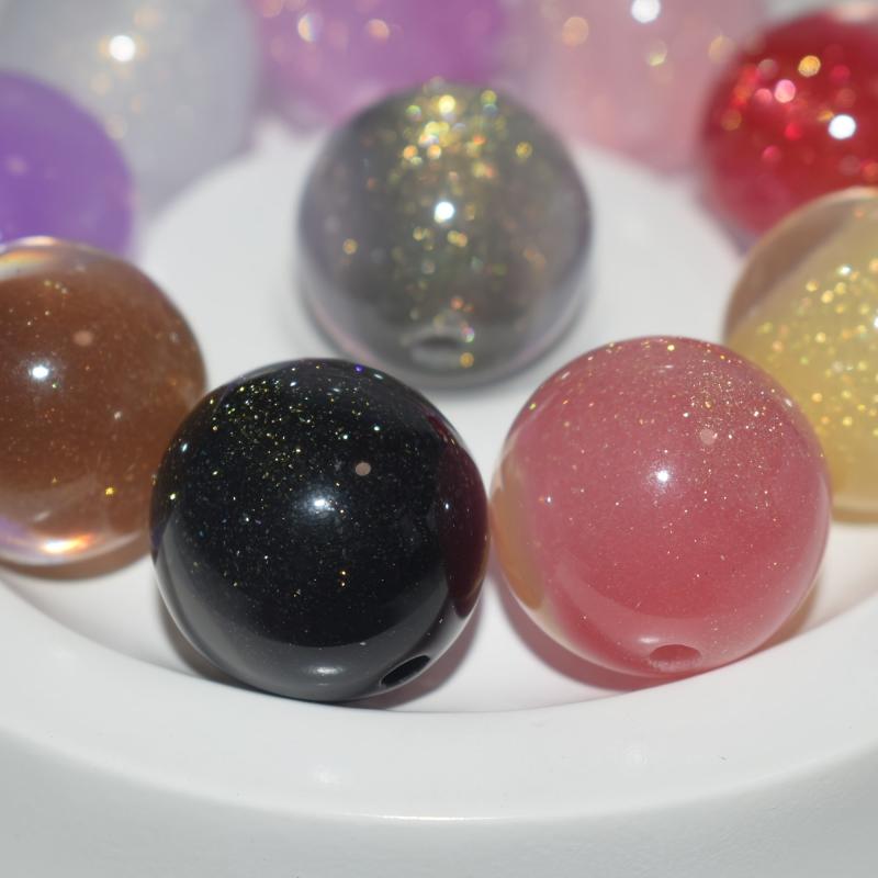 10pcs Sparkling Round Beads 20mm Resin Beads with Golden Glitter