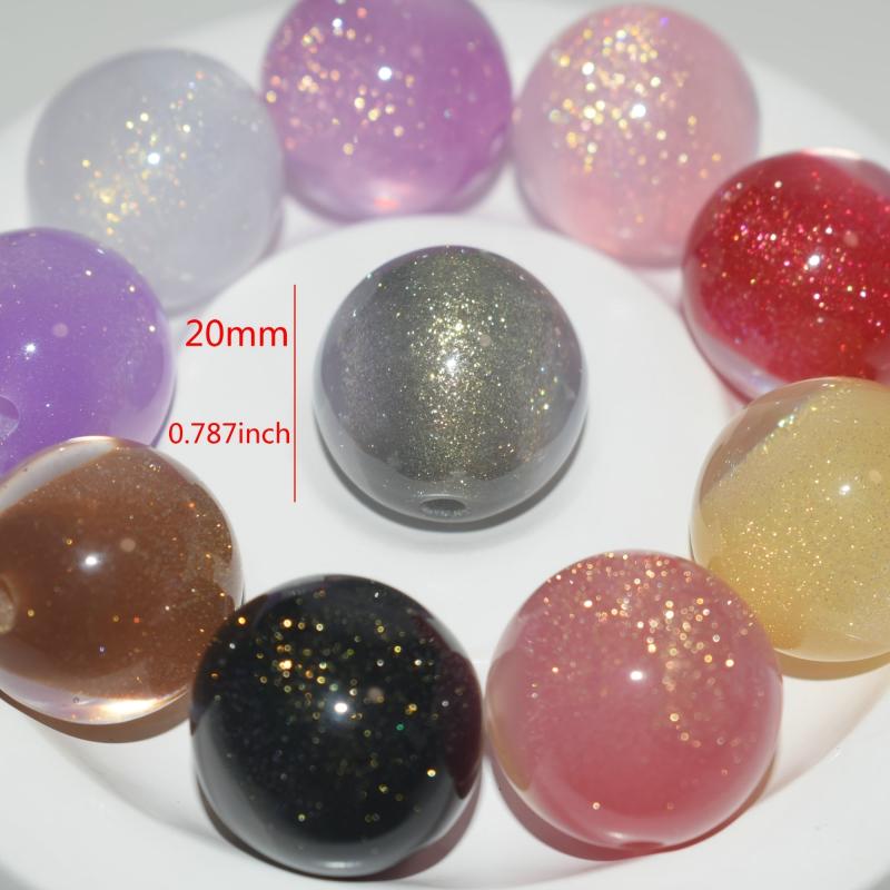10pcs Sparkling Round Beads 20mm Resin Beads with Golden Glitter