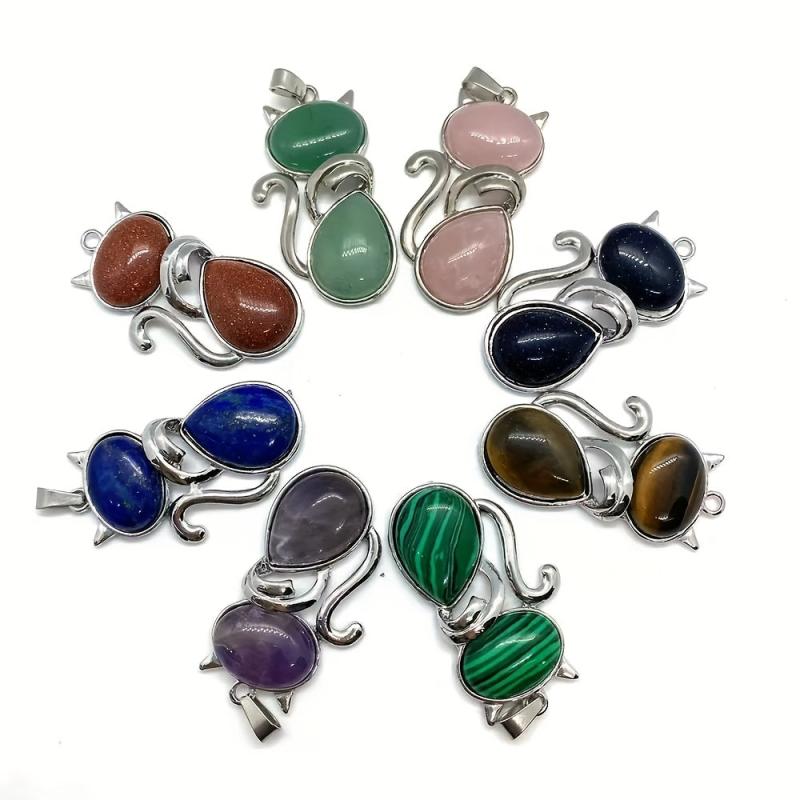 12pcs Stone Cat Pendant Necklace Set - DIY Jewelry Making