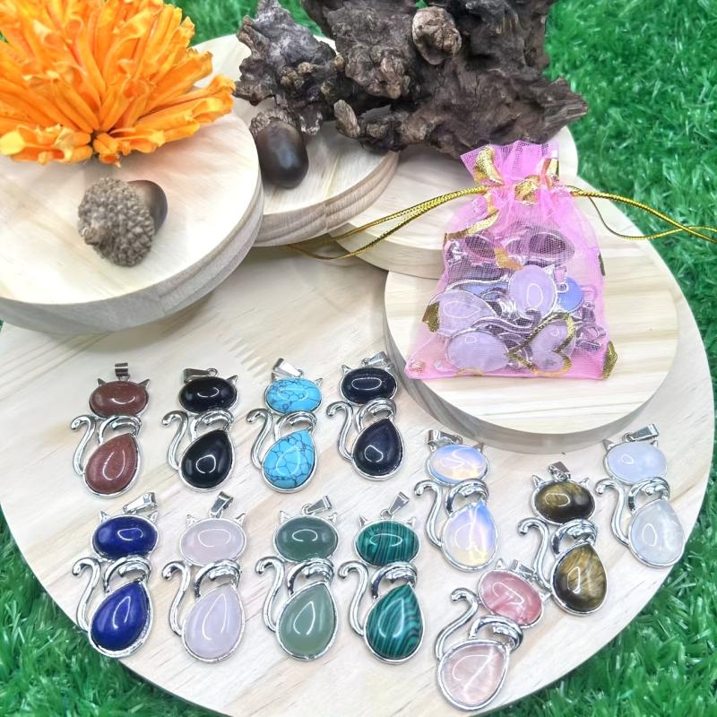 12pcs Stone Cat Pendant Necklace Set - DIY Jewelry Making