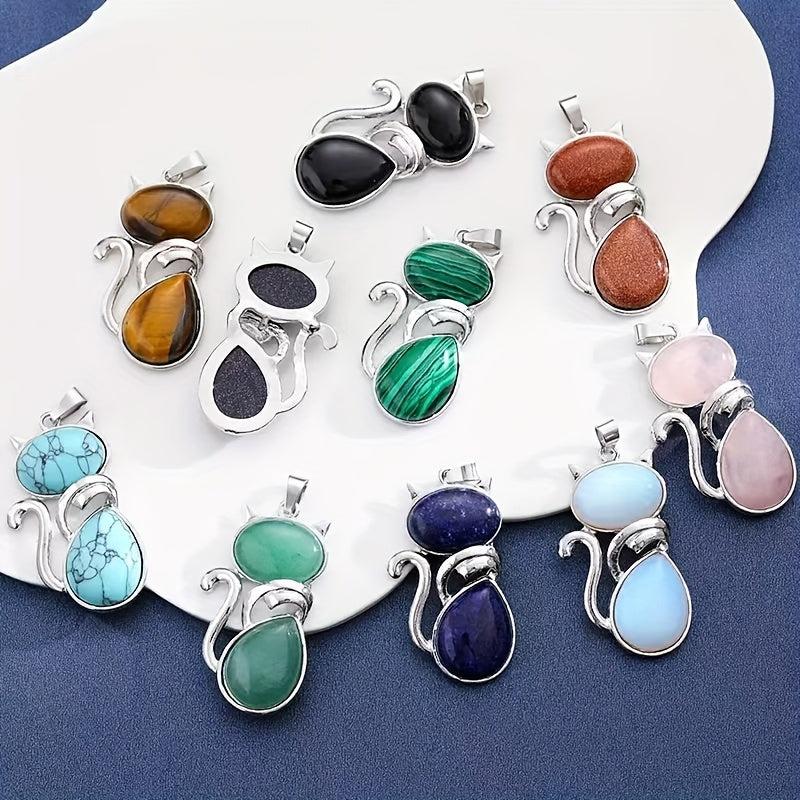 12pcs Stone Cat Pendant Necklace Set - DIY Jewelry Making