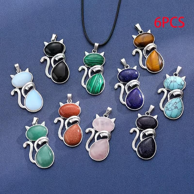 12pcs Stone Cat Pendant Necklace Set - DIY Jewelry Making