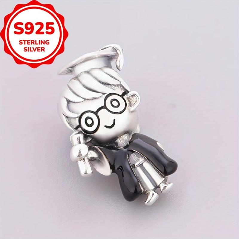 925 Sterling Silvery Graduate Character Bracelet/Necklace Charms Beads
