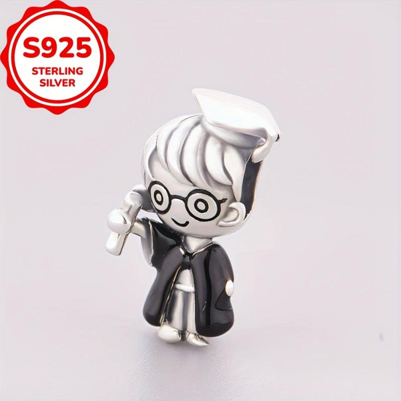 925 Sterling Silvery Graduate Character Bracelet/Necklace Charms Beads