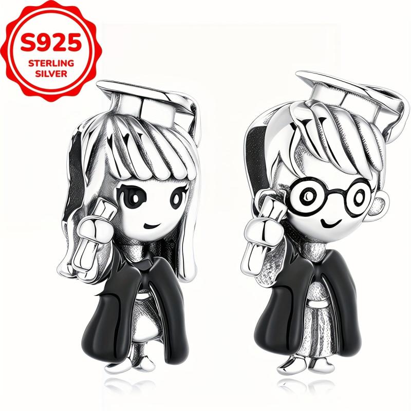 925 Sterling Silvery Graduate Character Bracelet/Necklace Charms Beads