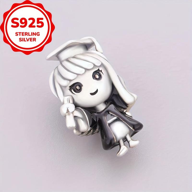925 Sterling Silvery Graduate Character Bracelet/Necklace Charms Beads