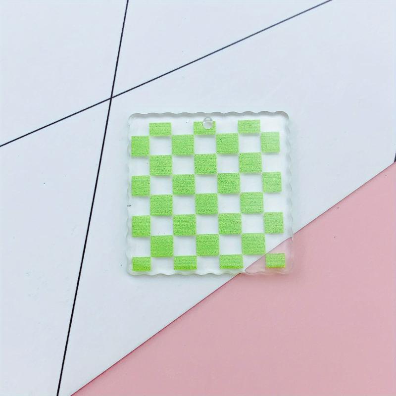 12pcs Clear Checkerboard Square Charms Pink Green Red Pattern DIY Craft
