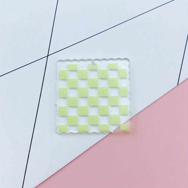 12pcs Clear Checkerboard Square Charms Pink Green Red Pattern DIY Craft