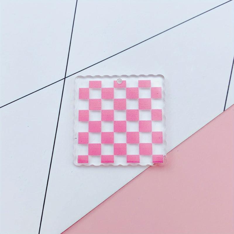 12pcs Clear Checkerboard Square Charms Pink Green Red Pattern DIY Craft