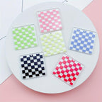 12pcs Clear Checkerboard Square Charms Pink Green Red Pattern DIY Craft