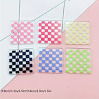 12pcs Clear Checkerboard Square Charms Pink Green Red Pattern DIY Craft