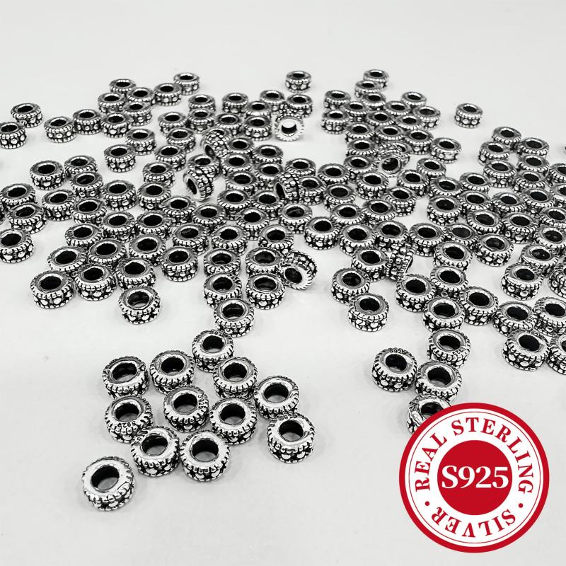 10pcs S925 Sterling Silver Drum Bead Bracelet Pendant DIY Accessories