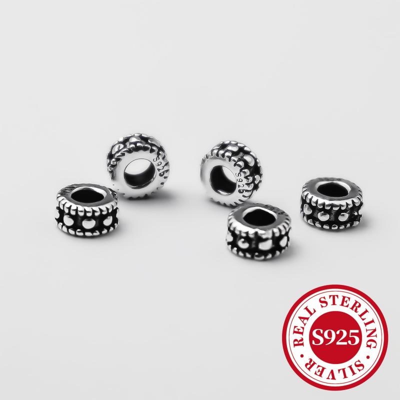 10pcs S925 Sterling Silver Drum Bead Bracelet Pendant DIY Accessories