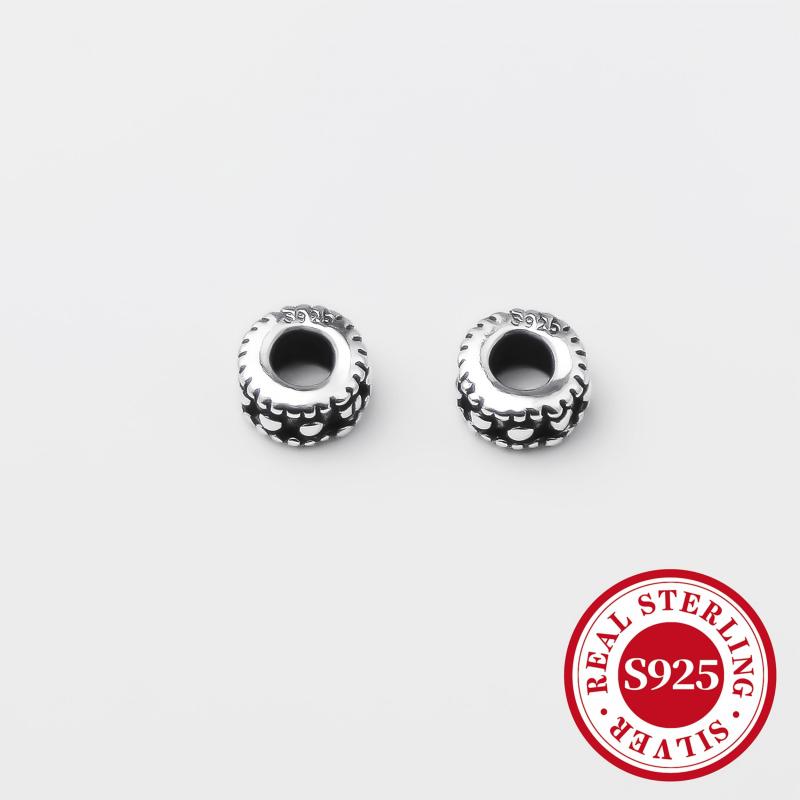 10pcs S925 Sterling Silver Drum Bead Bracelet Pendant DIY Accessories