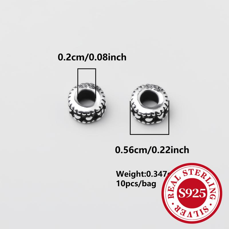 10pcs S925 Sterling Silver Drum Bead Bracelet Pendant DIY Accessories