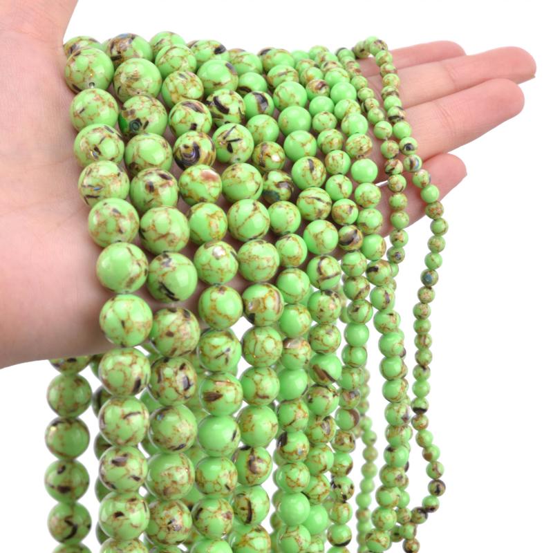 Green Shell Pine Stone Round Beads DIY Jewelry Making 6 8 10 12mm