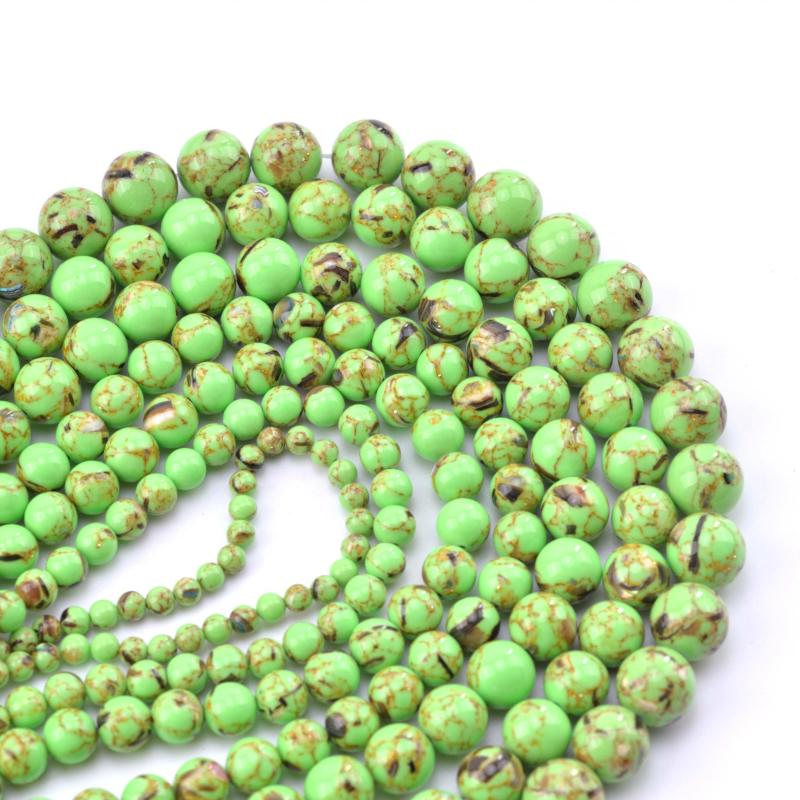 Green Shell Pine Stone Round Beads DIY Jewelry Making 6 8 10 12mm