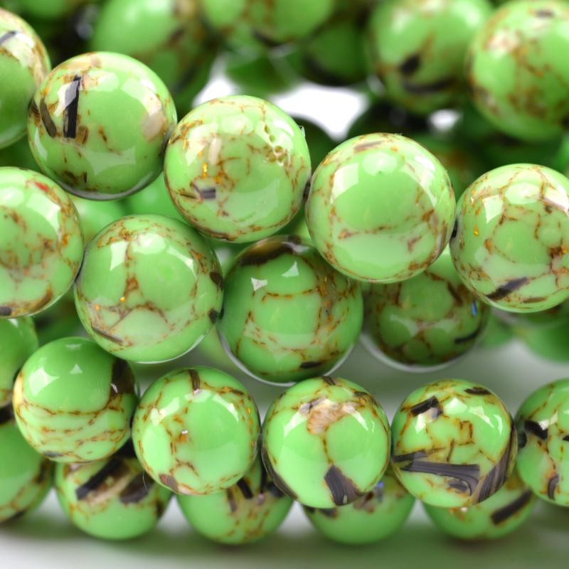 Green Shell Pine Stone Round Beads DIY Jewelry Making 6 8 10 12mm