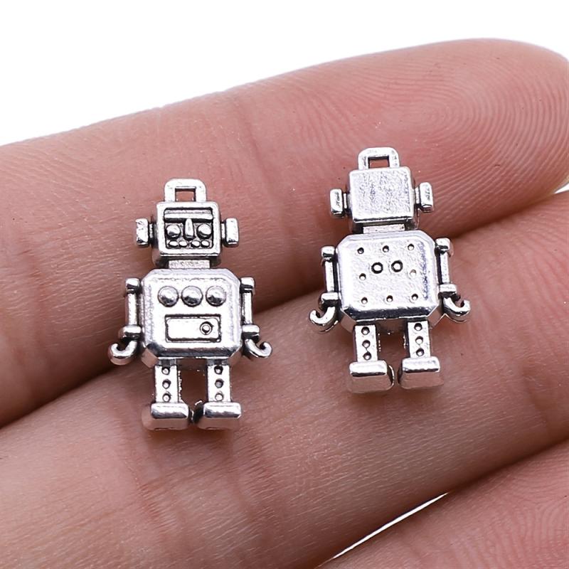 10pcs Robot Charms Antique Silver Pendants DIY Jewelry Making 12x18mm