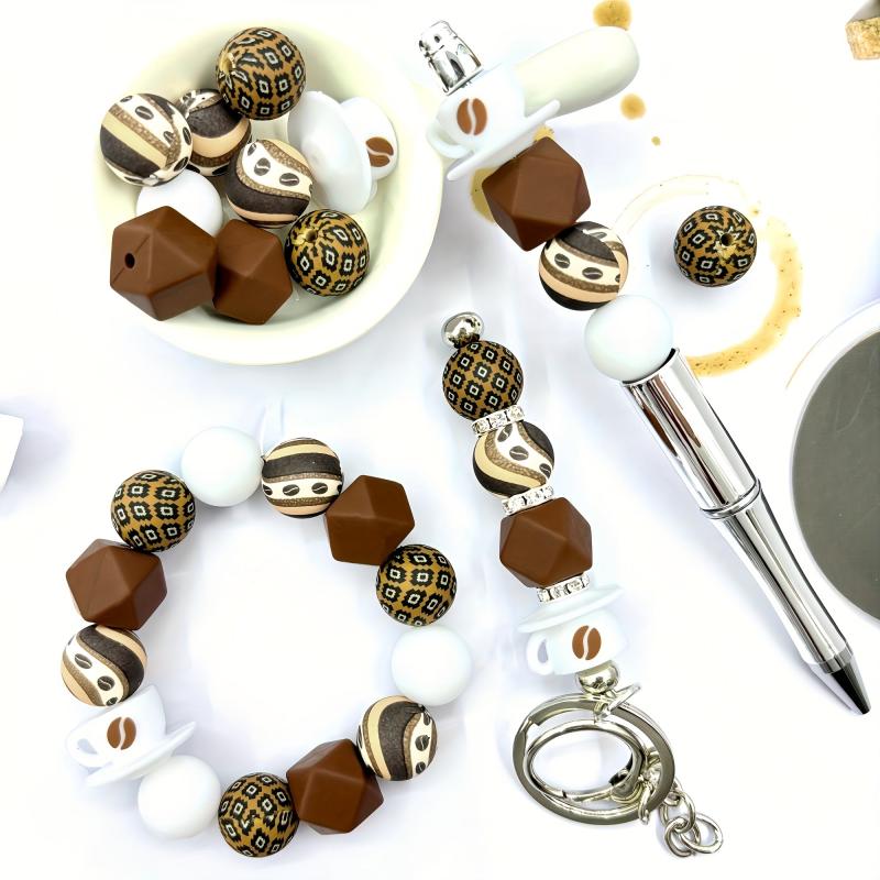 35pcs Coffee Bean Silicone Beads for DIY Jewelry Making Earrings Necklace