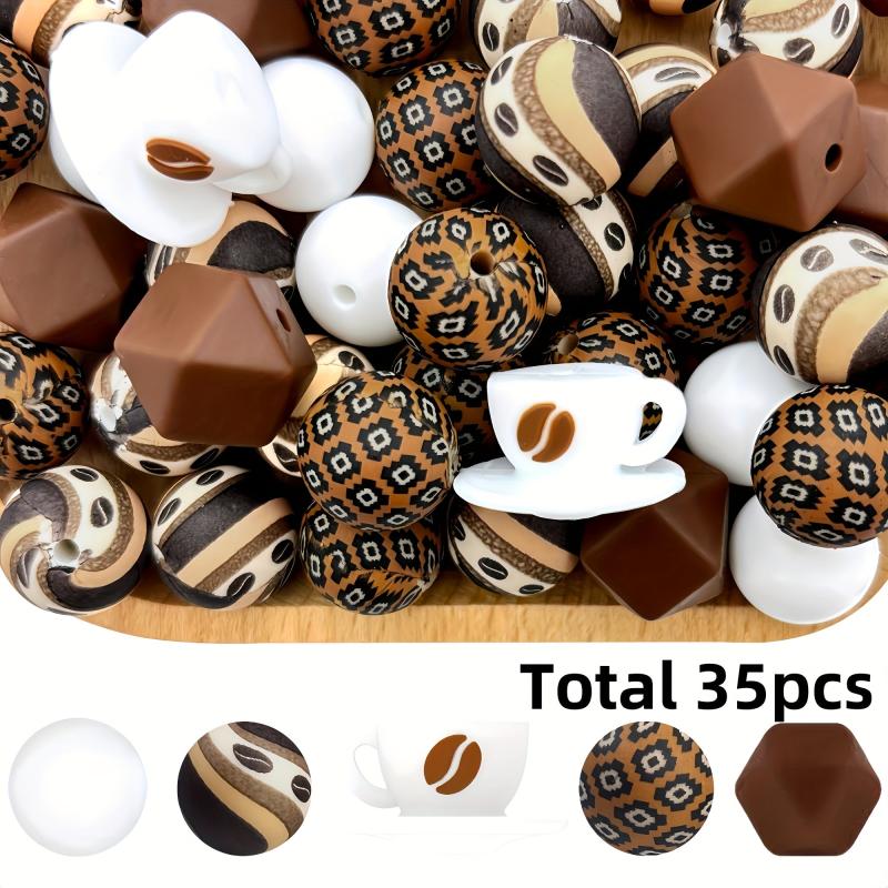 35pcs Coffee Bean Silicone Beads for DIY Jewelry Making Earrings Necklace