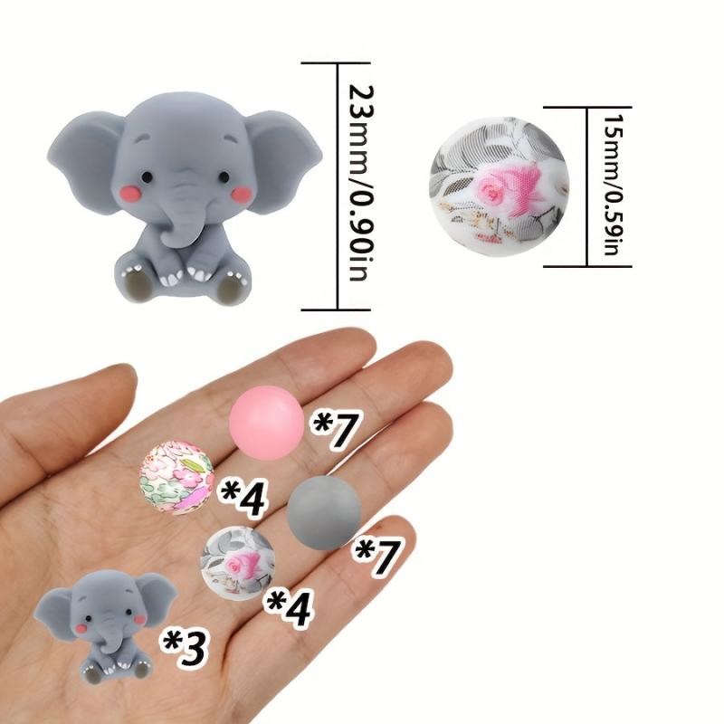 25pcs 3D Silicone Elephant Beads for Jewelry Decoration Earrings Necklaces Bags
