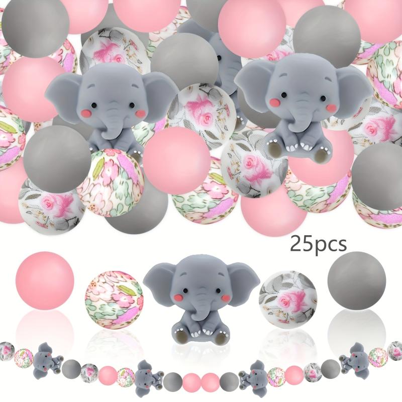25pcs 3D Silicone Elephant Beads for Jewelry Decoration Earrings Necklaces Bags