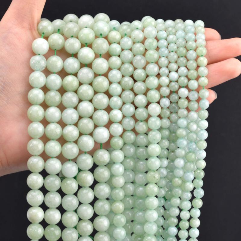 Burma Green Round Stone Beads 6-10mm High Jewelry Making Supplies