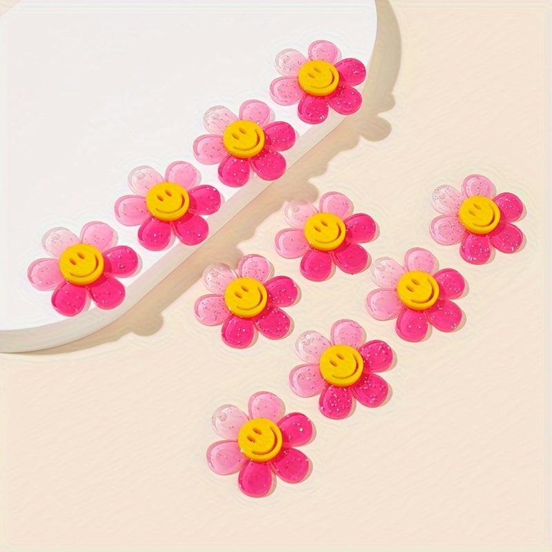 10 Pack Pink Acrylic Sunflower Pendants Floral Charms DIY Craft Supplies