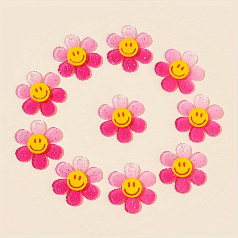 10 Pack Pink Acrylic Sunflower Pendants Floral Charms DIY Craft Supplies