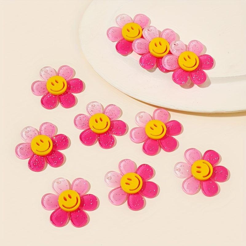 10 Pack Pink Acrylic Sunflower Pendants Floral Charms DIY Craft Supplies