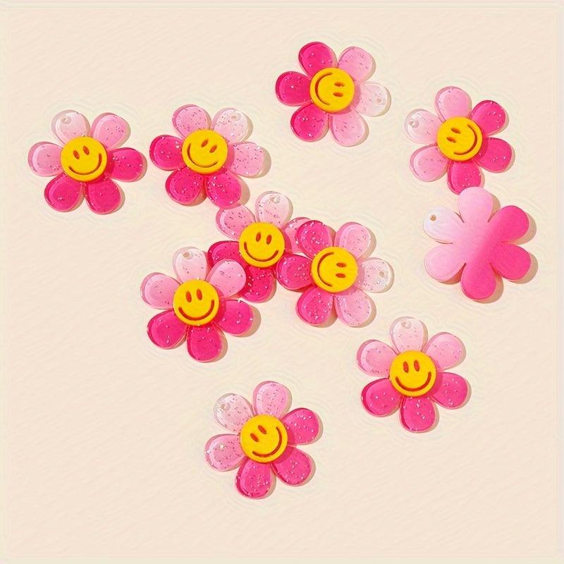 10 Pack Pink Acrylic Sunflower Pendants Floral Charms DIY Craft Supplies
