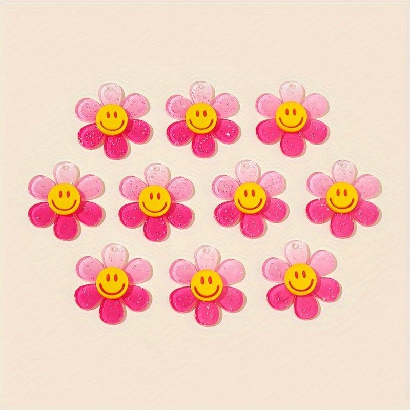 10 Pack Pink Acrylic Sunflower Pendants Floral Charms DIY Craft Supplies