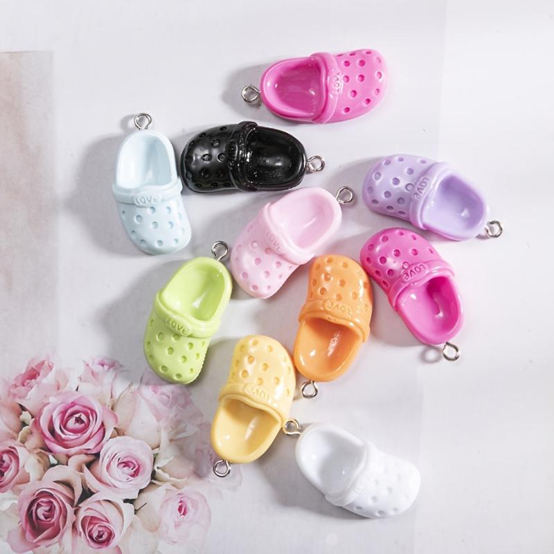 10pcs Mini 3D Clog Charms Resin Pendants for DIY Jewelry Keychains & Crafts