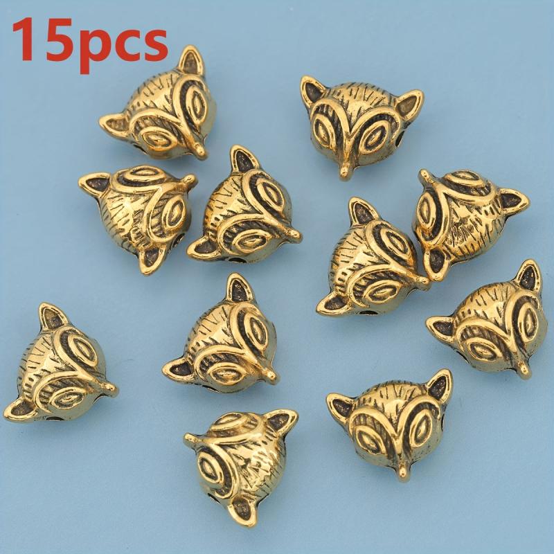 30pcs Retro Fox Head Spacer Beads with Embossed Horizontal Holes