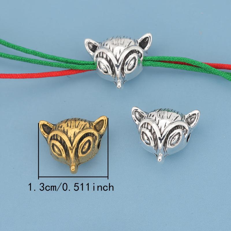 30pcs Retro Fox Head Spacer Beads with Embossed Horizontal Holes