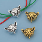 30pcs Retro Fox Head Spacer Beads with Embossed Horizontal Holes