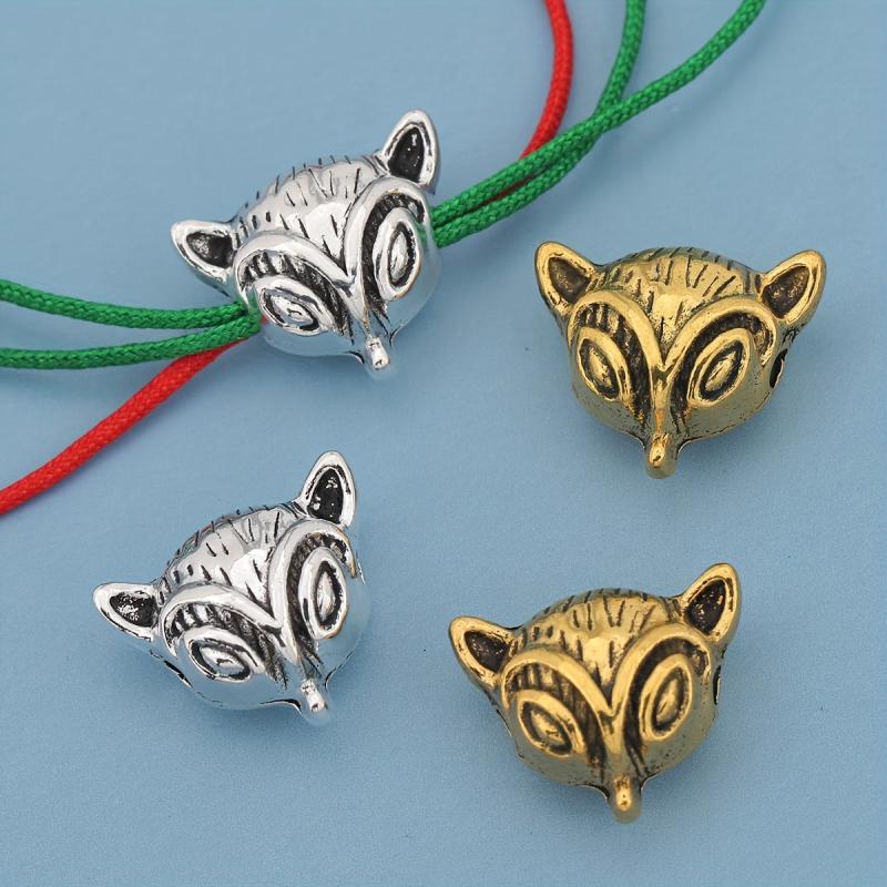 30pcs Retro Fox Head Spacer Beads with Embossed Horizontal Holes