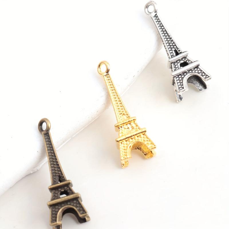 50 Eiffel Tower Pendant Charms in Antique Bronze for Keychain Jewelry Making