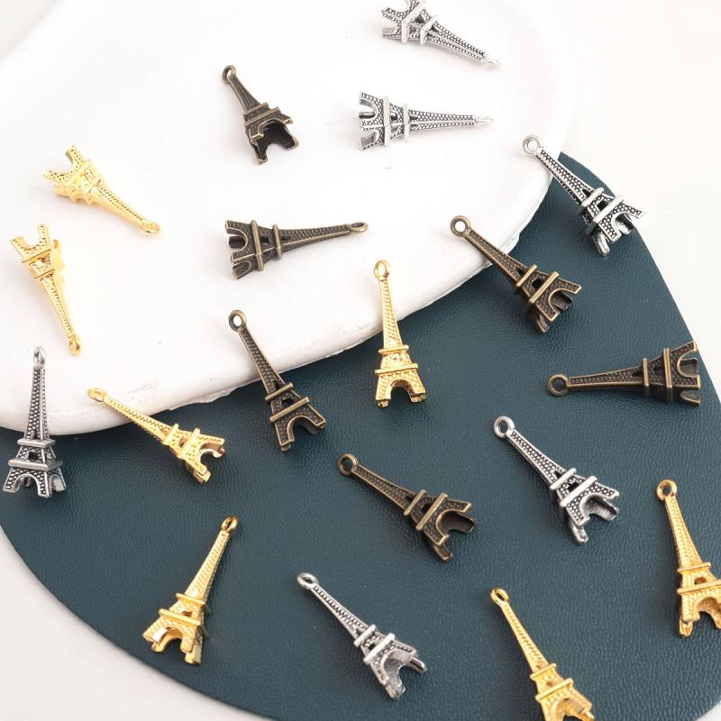 50 Eiffel Tower Pendant Charms in Antique Bronze for Keychain Jewelry Making