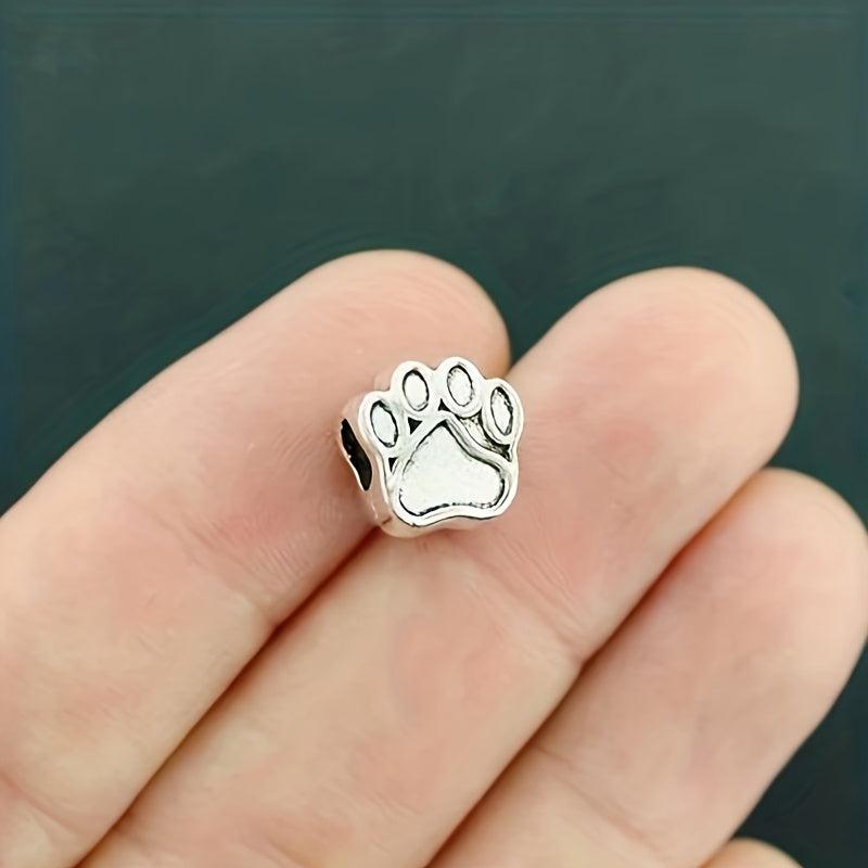 12pcs Paw Beads Charm Antique Silvery Large Hole Beads for DIY Jewelry Making