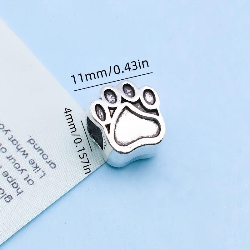 12pcs Paw Beads Charm Antique Silvery Large Hole Beads for DIY Jewelry Making
