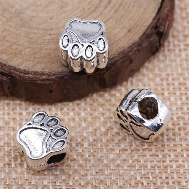 12pcs Paw Beads Charm Antique Silvery Large Hole Beads for DIY Jewelry Making