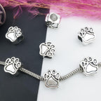 12pcs Paw Beads Charm Antique Silvery Large Hole Beads for DIY Jewelry Making