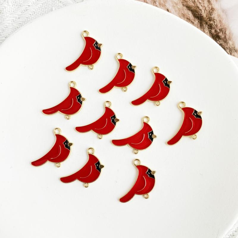 10pcs Red Bird Enamel Ornaments for Jewelry Making