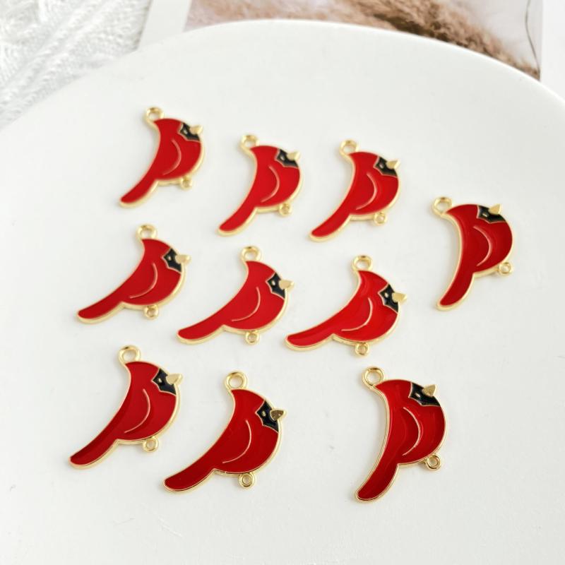 10pcs Red Bird Enamel Ornaments for Jewelry Making